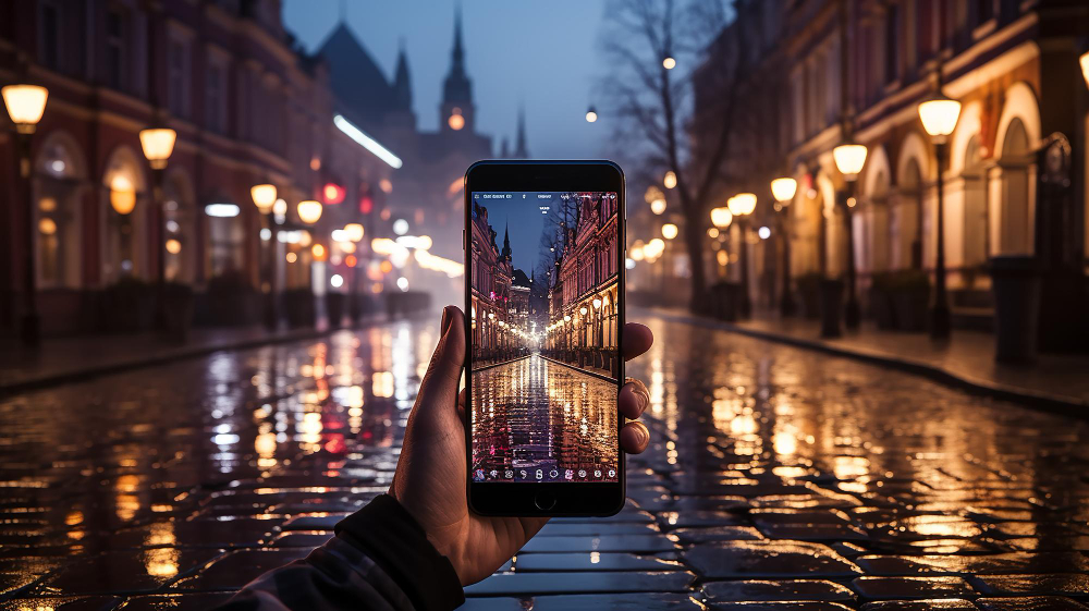 review iphone 15 photo night town