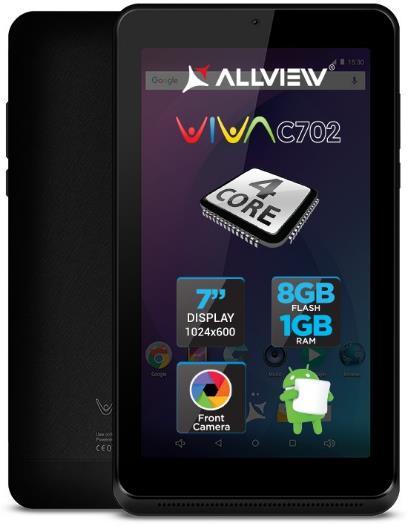 Tableta Allview Viva C702, Procesor Quad-Core 1.3 GHz, TN LCD Capacitive touchscreen 7inch, 1GB RAM, 8GB, Wi-Fi, Android (Negru)
