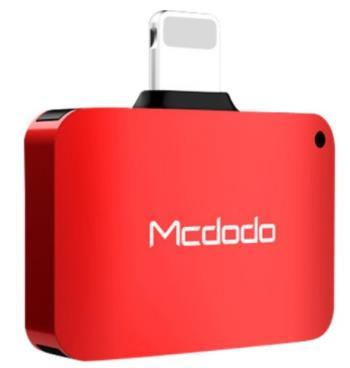 Adaptor Mcdodo Compact Lightning la Dual Port Lightning, audio + incarcare (Rosu)