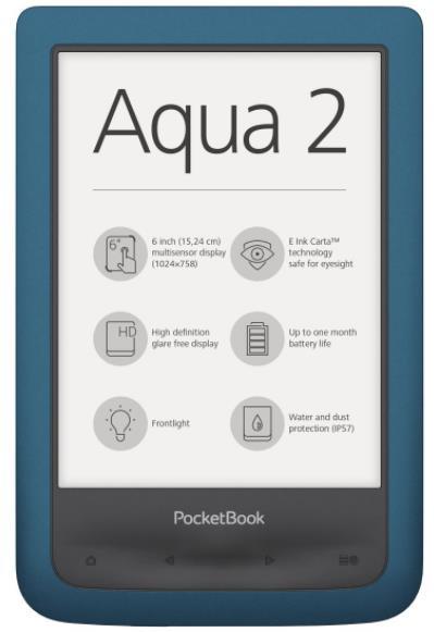 eBook Reader PocketBook 641 Aqua 2, E Ink Carta HD Capacitive Touchscreen 6inch, Procesor 1GHz, 256MB RAM, 8GB Flash, Wi-Fi, rezistent la apa si praf (Albastru)