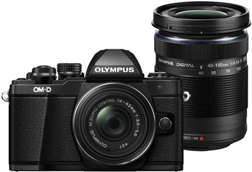 Aparat Foto Mirrorless Olympus E-M10 Mark II + Kit Double Zoom Obiectiv EZ-M1442 IIR + Obiectiv EZ-M4015 R, 16.1 MP, Filmare Full HD (Negru)