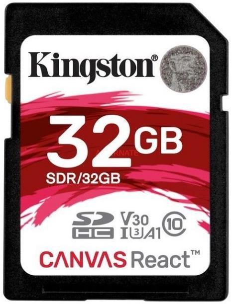 Card de memorie Kingston Canvas React, SDHC, 32 GB, 100 MB/s Citire, 70 MB/s Scriere, Clasa 10 UHS-I