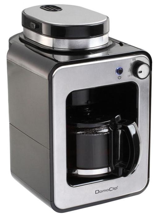 Filtru de cafea cu rasnita integrata DomoClip DOD135, Filtru permanent, Cana 0.6 l, Plita pentru pastrare cafea calda, oprire automata (Argintiu)