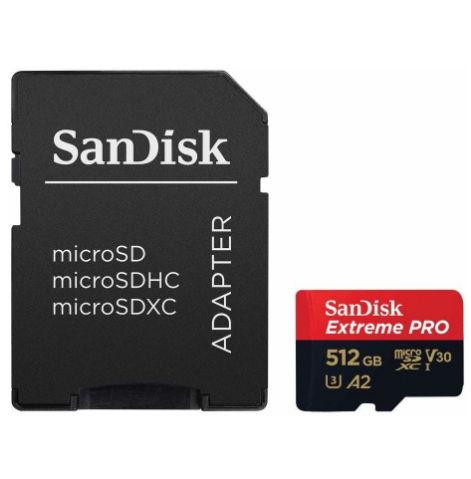 Card memorie Sandisk Extreme Pro microSDXC, 512GB, UHS-I, U3, Clasa 10 + Adaptor SD