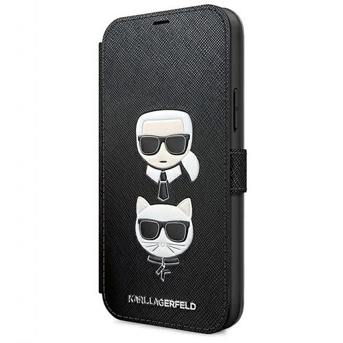 Husa de protectie Karl Lagerfeld Saffiano K&C Heads Book pentru Apple iPhone 12 mini (Negru)