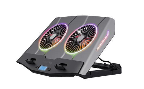 Cooler laptop Trust GXT 1127 Yoozy, pentru laptopuri cu diagonala de pana la 17.3inch, 2 ventilatoare, viteza rotatie 1500 RPM, interval zgomot 30 dBA - 35 dBA, iluminare RGB, Negru