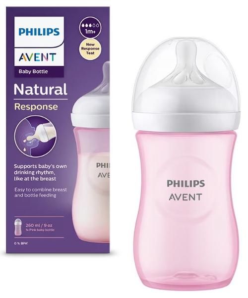 Biberon Philips Avent Natural Response SCY903/11, 260 ml, +1 luni, Fara BPA (Roz)