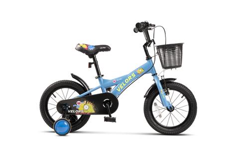 Bicicleta Copii 3-5 ani Velors V1401B, Roti 14 Inch, Frana fata V-Brake, Frana Spate Tambur, Roti Ajutatoare (Albastru)