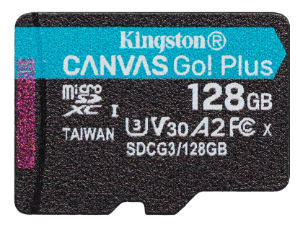 Card de memorie Kingston Canvas Go! Plus,MicroSDXC, 128GB, UHS-I, Class 10, U3, V30, A2 + Adaptor microSD