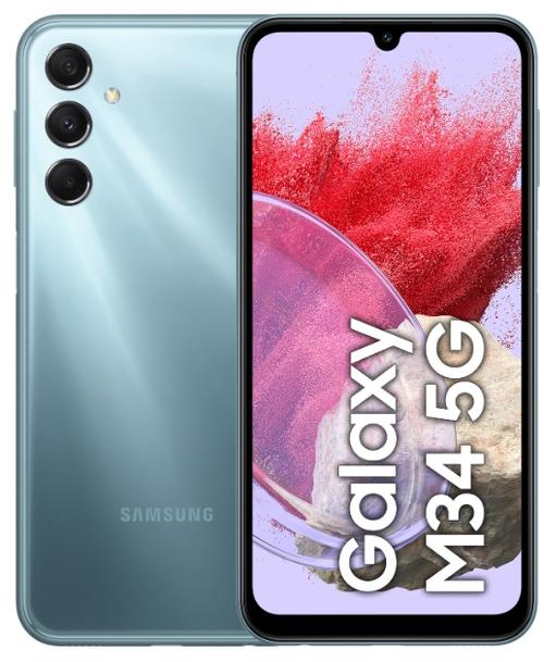 Telefon Mobil Samsung Galaxy M34 5G, Procesor Exynos 1280, Super AMOLED touchscreen 6.5inch, 6GB RAM, 128GB Flash, Camera Tripla 50+8+2MP, Wi-Fi, 5G, Dual Sim, Android (Albastru)