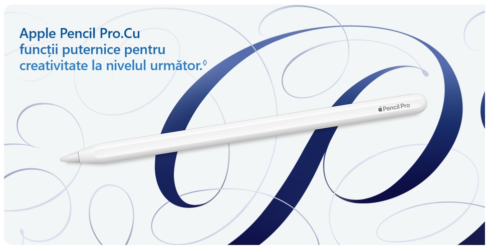 Apple Pencil Pro.Cu funcții puternice pentru creativitate la nivelul următor.