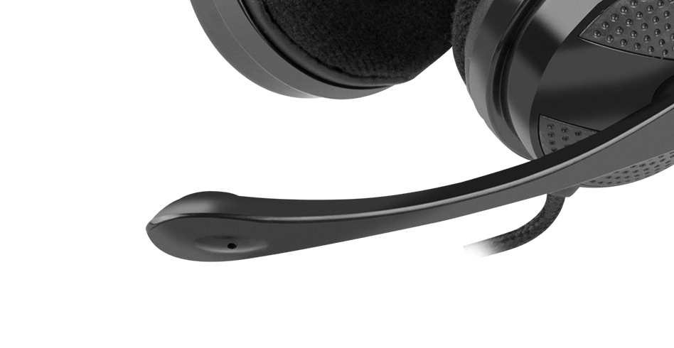 Casti stereo over-ear negre cu microfon si control al volumului. Dispune de un microfon flexibil cu brat si pernite captusite pentru urechi.