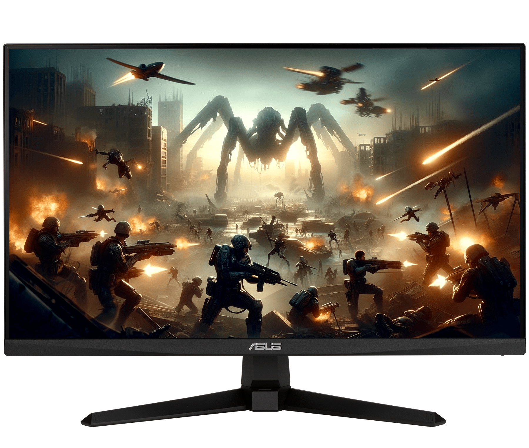 The VG27AQE5A monitor displaying vibrant, color-saturated gameplay footage of a combat scene