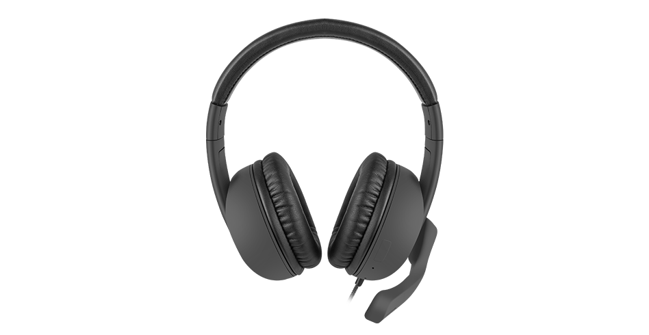 Casti over-ear negre cu microfon, pernite captusite si banda de sustinere reglabila