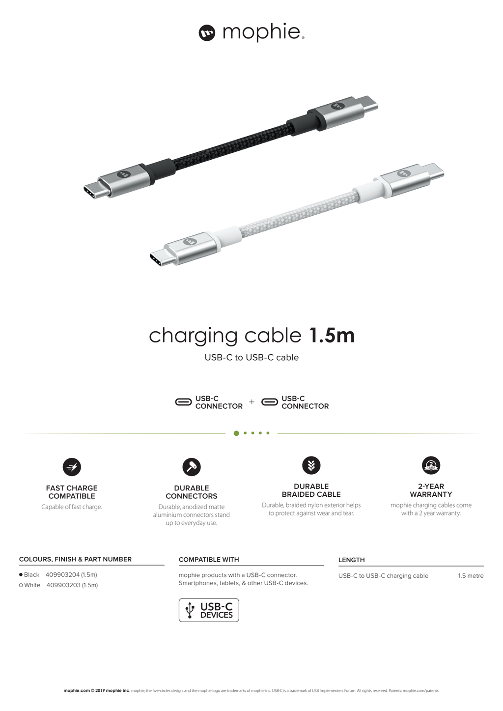 Mophie USB-C to USB-C (3.1) 1.5M – MINISQ