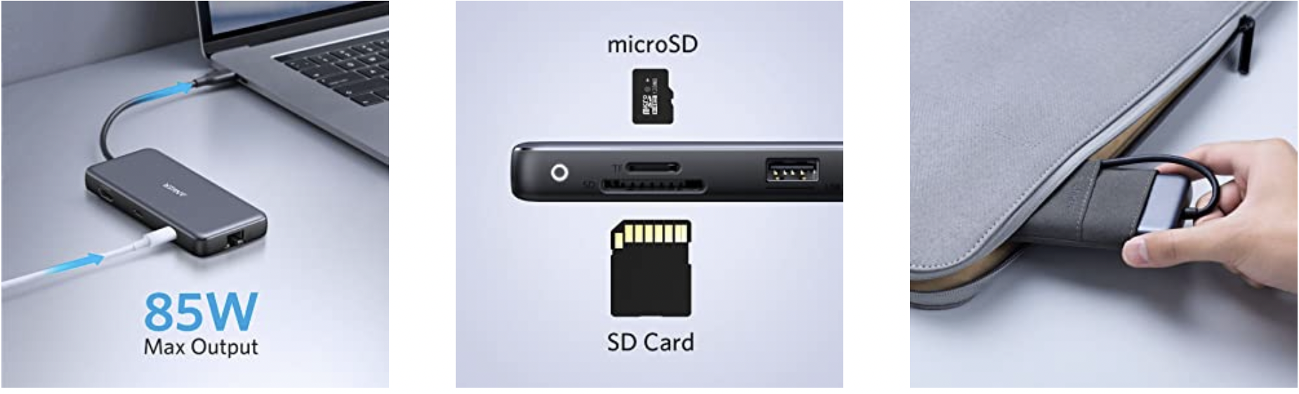 Media Hub Anker USB-C, PowerDelivery, microSD, SD, USB