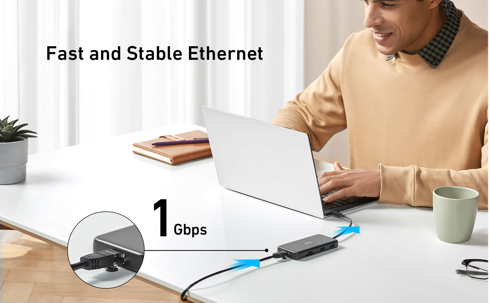 Media Hub Anker USB-C, PowerDelivery, microSD, SD, USB
