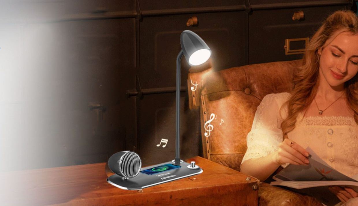 Incarcator wireless si lampa birou Tellur Nostalgia, 15W, Boxa Bluetooth 5W