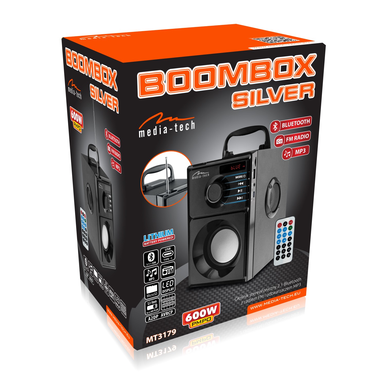 Difuzor wireless BOOMBOX SILVER MT3179