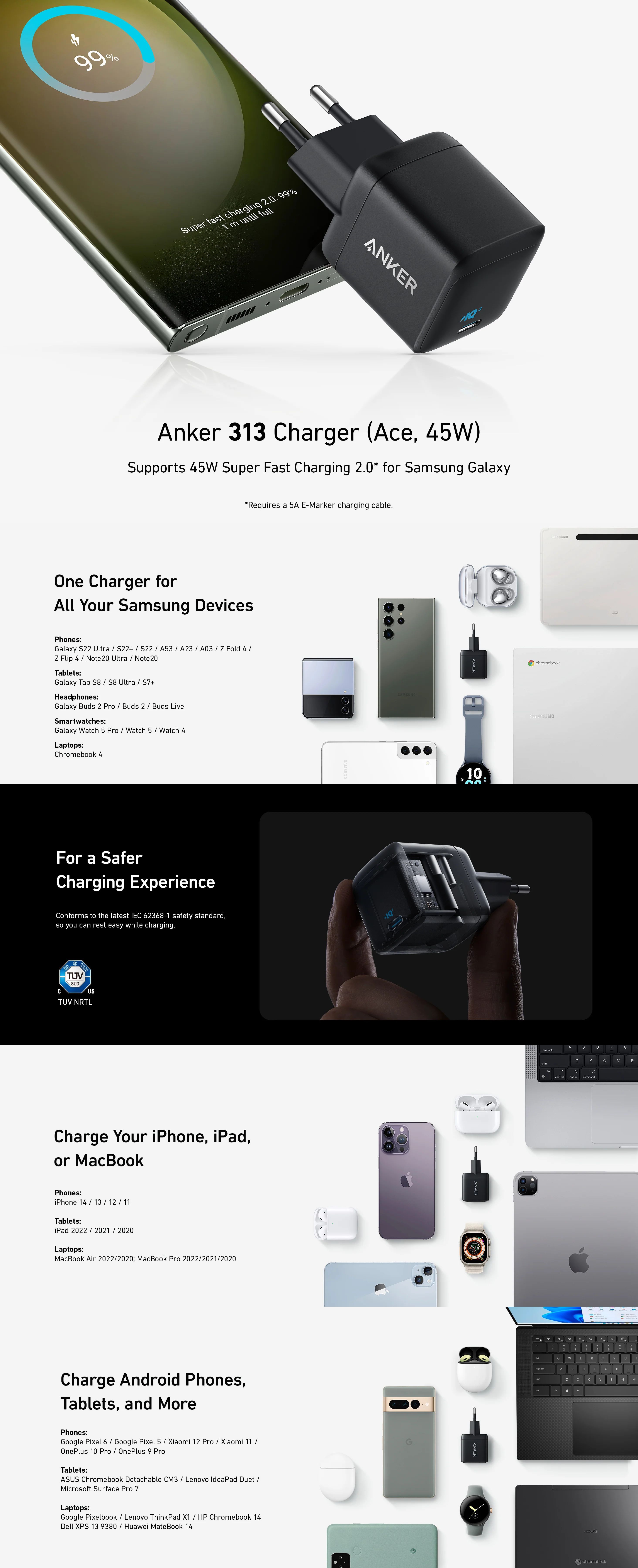 Anker 313 45W Incarcator Fast Charging pentru Samsung Galaxy