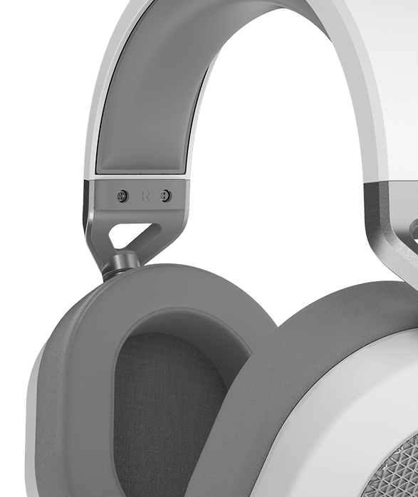 Three-quarters shot of the HS65 WIRELESS gaming headset to show memory foam ear pads.