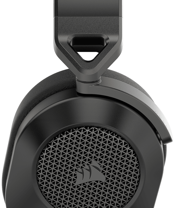 Side profile shot of the HS65 WIRELESS gaming headset to show the premium materials on side of headset.