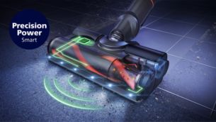 Capul de aspirare inteligent PrecisionPower curata pana la 99,9% din praf si murdarie*
