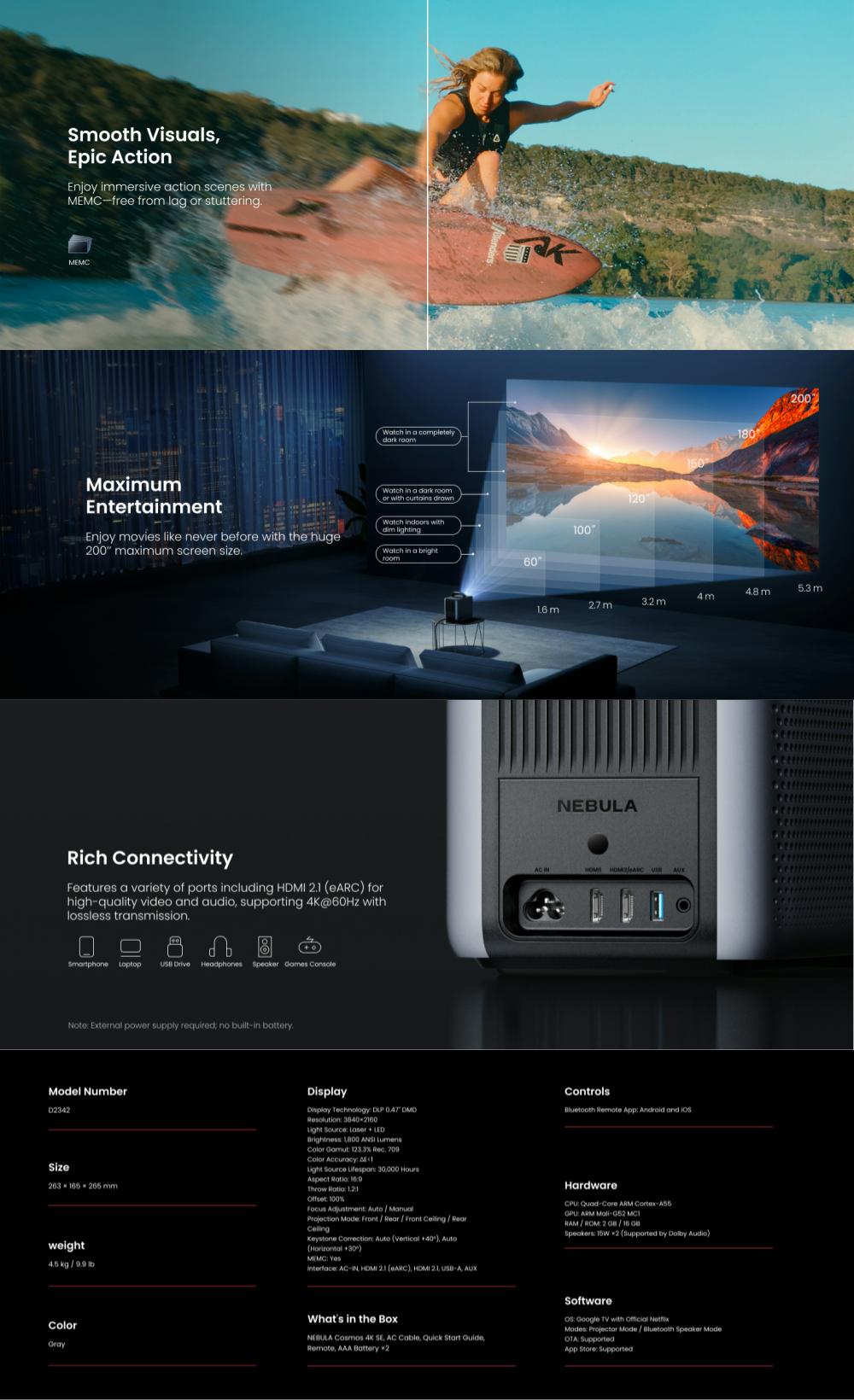 Proiector video portabil smart Anker Nebula Cosmos Laser SE